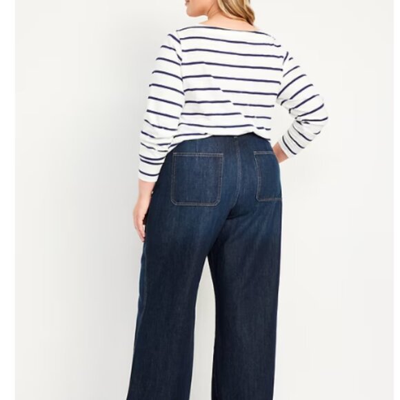 Old Navy Size 18 Dark Wash High-Waisted Baggy Wide-Leg Trouser Jeans 100% Cotton - Picture 12 of 16